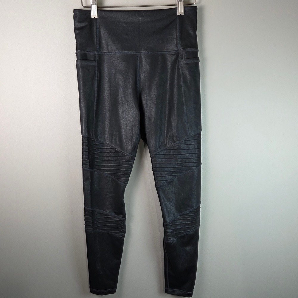 Athleta Inclination Moto Tight Women S Black Good Metallic Pockets Leggings